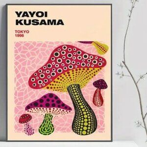 16x24 Yayoi Kusama 1998 Tokyo Pink Mushrooms Unframed Canvas Japanese Art Print